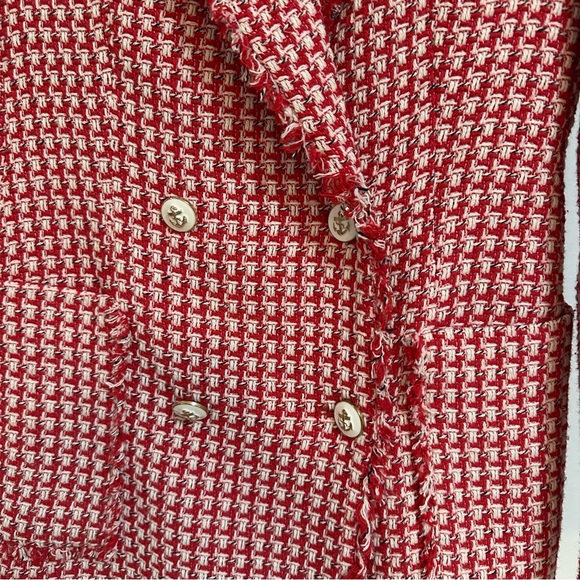 Red Houndstooth Double-Breasted Blazer - Picture 3 of 9